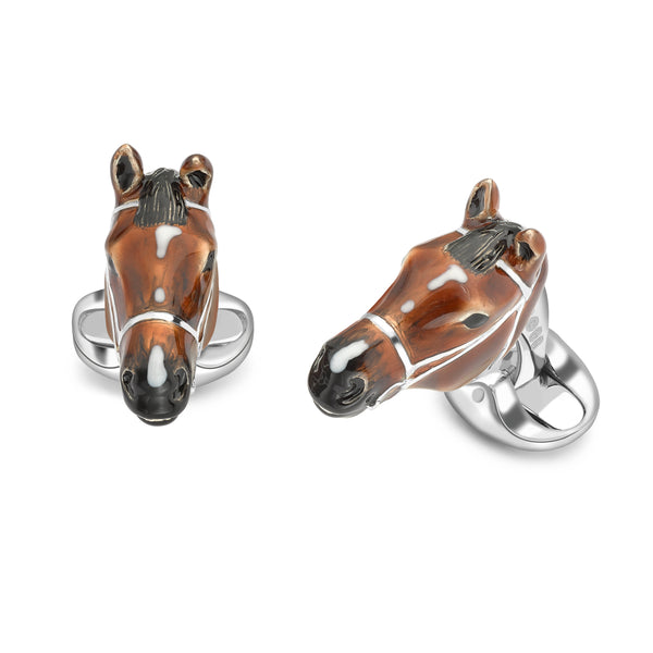deakin & francis Sterling Silver Brown Horse Head Cufflinks