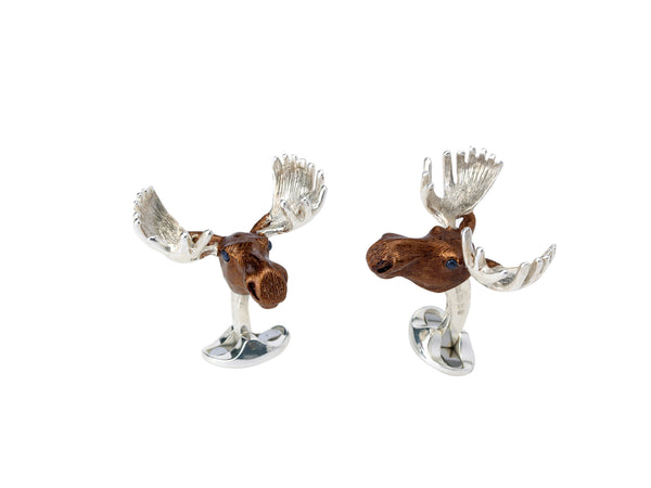 deakin & francis Sterling Silver Brown Moose Head Cufflinks