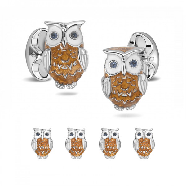 deakin & francis Sterling Silver Brown Owl Enamel Dress Stud Set