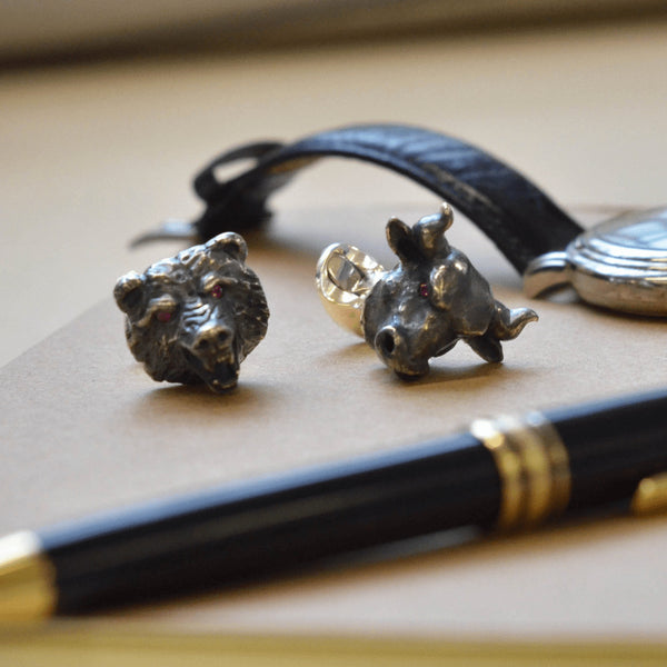 Deakin & Francis Sterling Silver Bull & Bear Cufflinks With Ruby Eyes