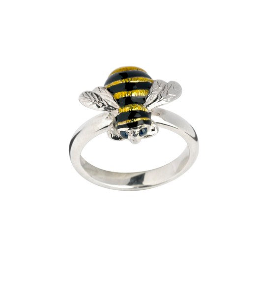 Deakin & Francis Sterling Silver Bumble Bee Ring Finished In Enamel