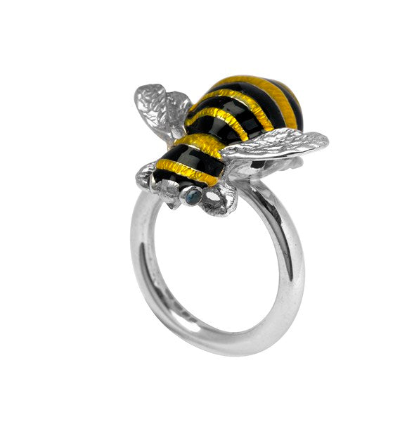 Deakin & Francis Sterling Silver Bumble Bee Ring Finished In Enamel