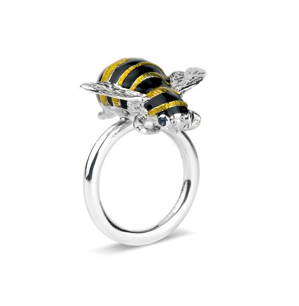 deakin & francis Sterling Silver Bumble Bee Ring Finished In Enamel