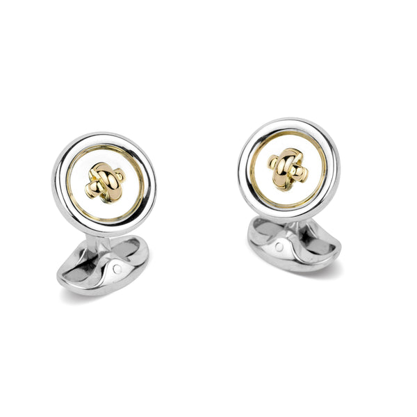 deakin & francis Sterling Silver Button Cufflinks With 18ct Gold Stitching