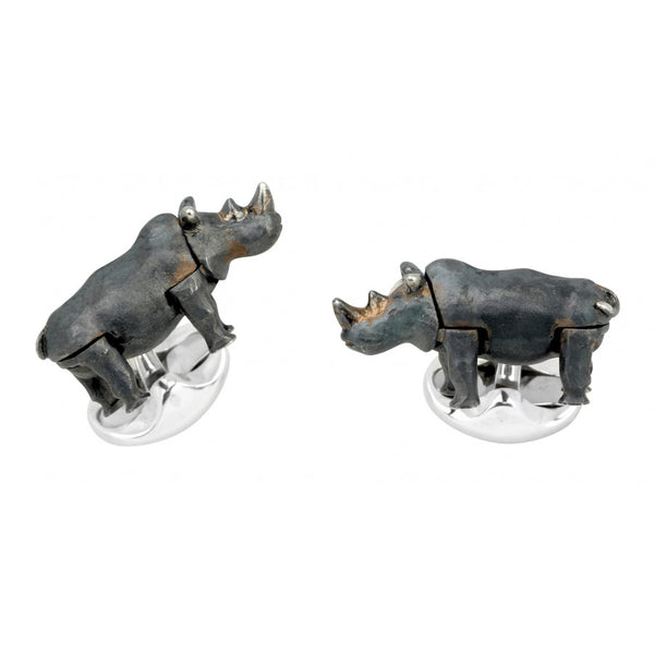 deakin & francis Sterling Silver Charging Rhino Cufflinks