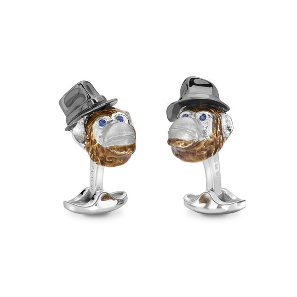 deakin & francis Sterling Silver Chimpanzee With Hat Cufflinks