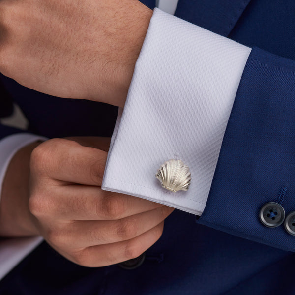 Deakin & Francis Sterling Silver Clam With Pearl Cufflinks