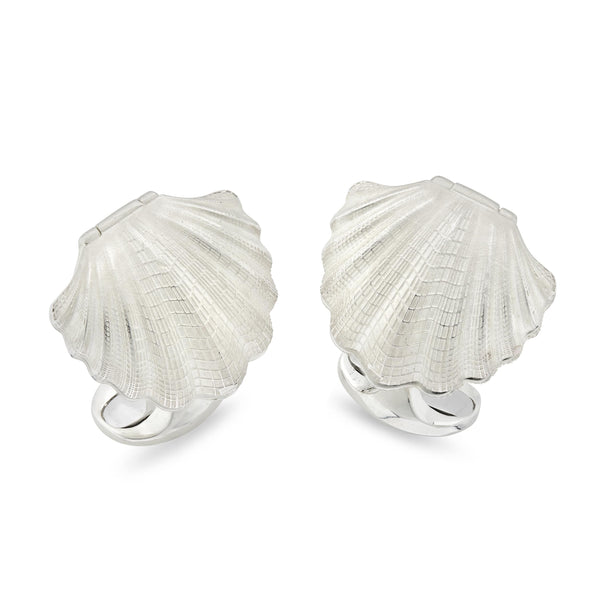 Deakin & Francis Sterling Silver Clam With Pearl Cufflinks