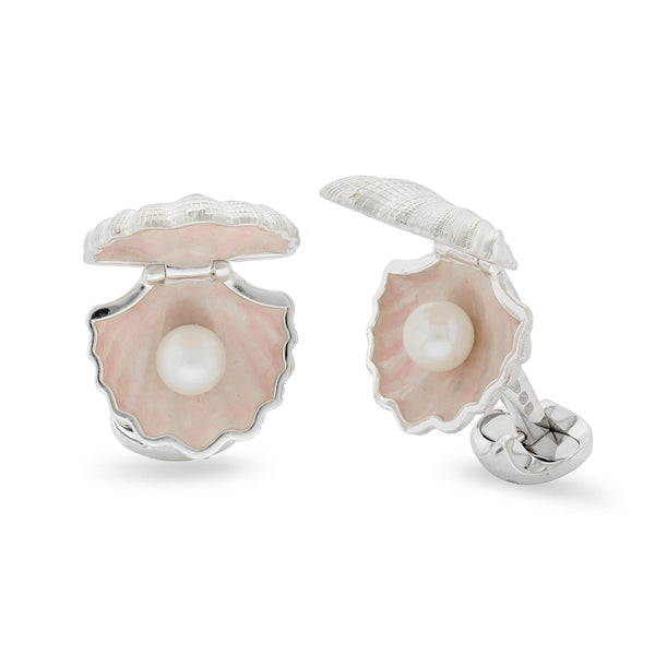deakin & francis Sterling Silver Clam With Pearl Cufflinks