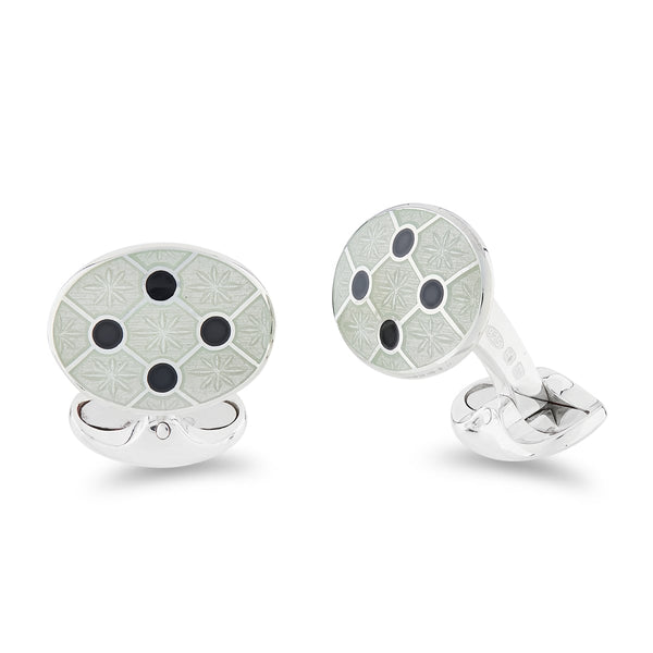 deakin & francis Sterling Silver Clear Enamel Cufflinks With Black Enamel Dot Design