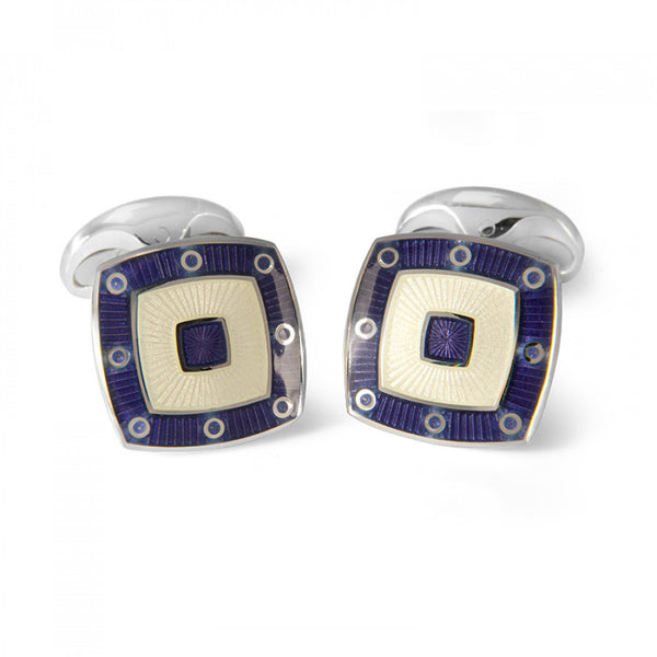 deakin & francis Sterling Silver Clear Enamel Cufflinks with Purple Spot Border