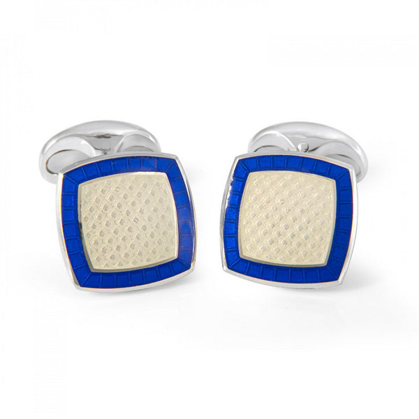 deakin & francis Sterling Silver Clear Enamel Cufflinks with Royal Blue Border