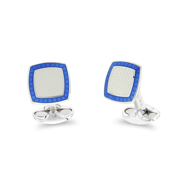 deakin & francis Sterling Silver Clear Enamel Cufflinks With Sky Blue Border