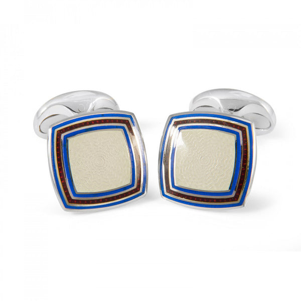 deakin & francis Sterling Silver Clear Enamel Cufflinks With Striped Border