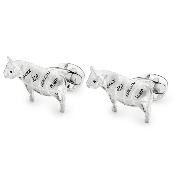 Deakin & Francis Sterling Silver Cow With Cuts Of Meat Cufflinks