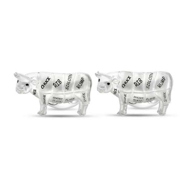 deakin & francis Sterling Silver Cow with Cuts of Meat Cufflinks