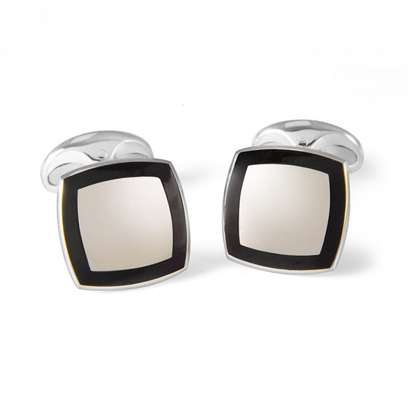 deakin & francis Sterling Silver Cufflinks with Black Enamel Border