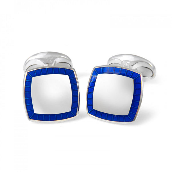 deakin & francis Sterling Silver Cufflinks With Blue Enamel Border