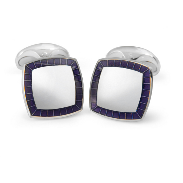 deakin & francis Sterling Silver Cufflinks With Purple Enamel Border
