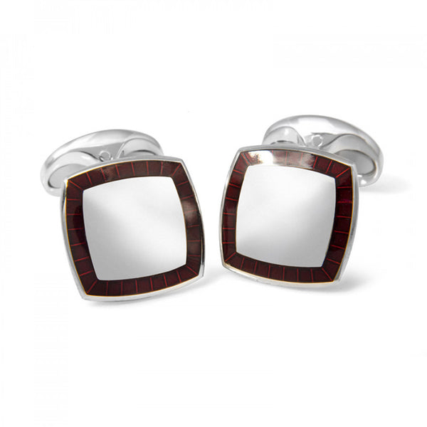 deakin & francis Sterling Silver Cufflinks with Red Enamel Border