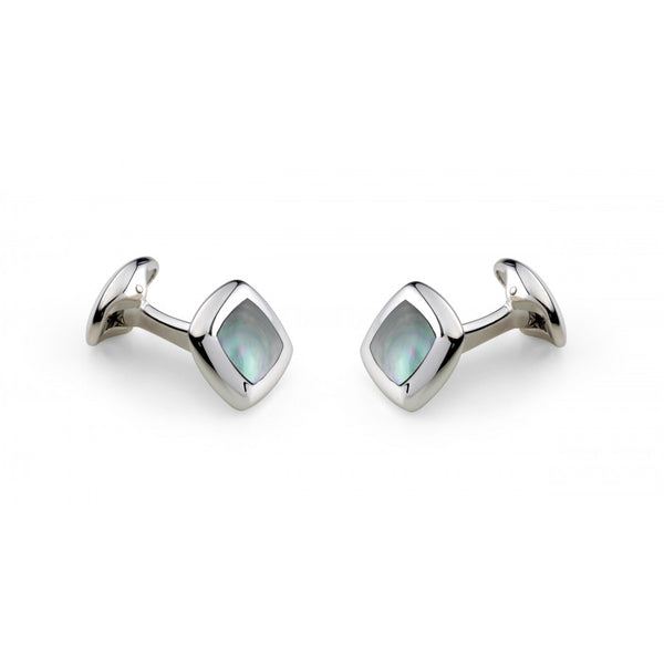 deakin & francis Sterling Silver Cushion Cufflinks with Grey Mother-of-Pearl Inlay