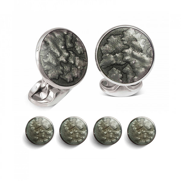 deakin & francis Sterling Silver Dark Grey Haze Enamel Dress Stud Set