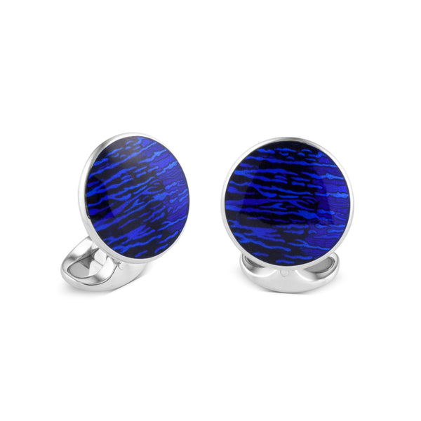 deakin & francis Sterling Silver Deep Blue And Black Cufflinks