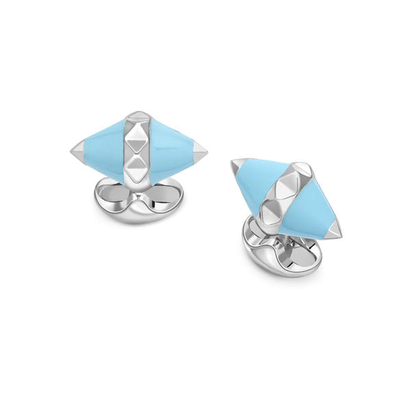 deakin & francis Sterling Silver Denim Blue Enamel Pyramid Detail Cufflinks