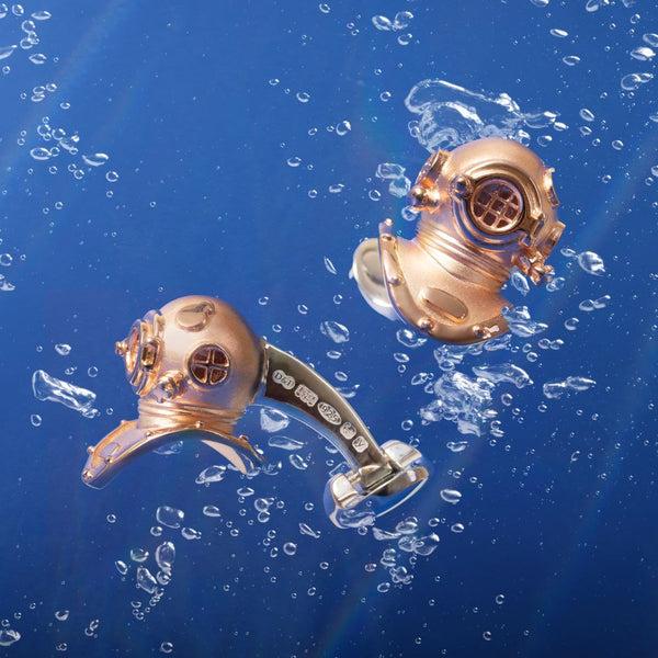 Deakin & Francis Sterling Silver Diving Helmet Cufflinks- Rose Gold Finish
