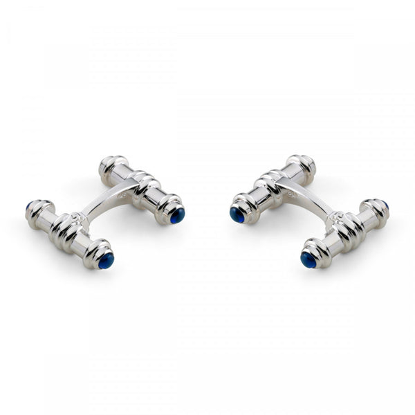 deakin & francis Sterling Silver Dumbbell Cufflinks with Cultured Sapphire Ends