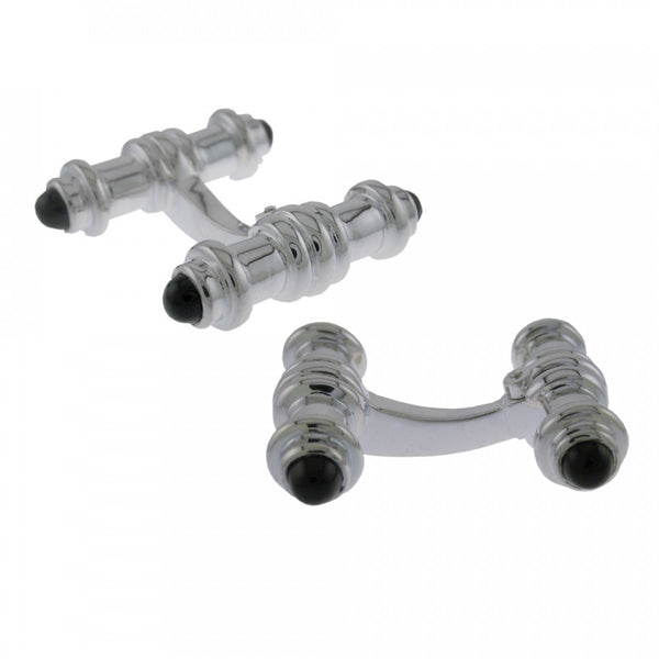 deakin & francis Sterling Silver Dumbbell Cufflinks with Onyx