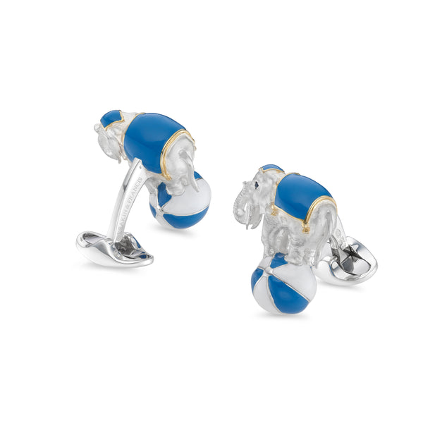 Deakin & Francis Sterling Silver Elephant On A Ball Cufflinks - Blue