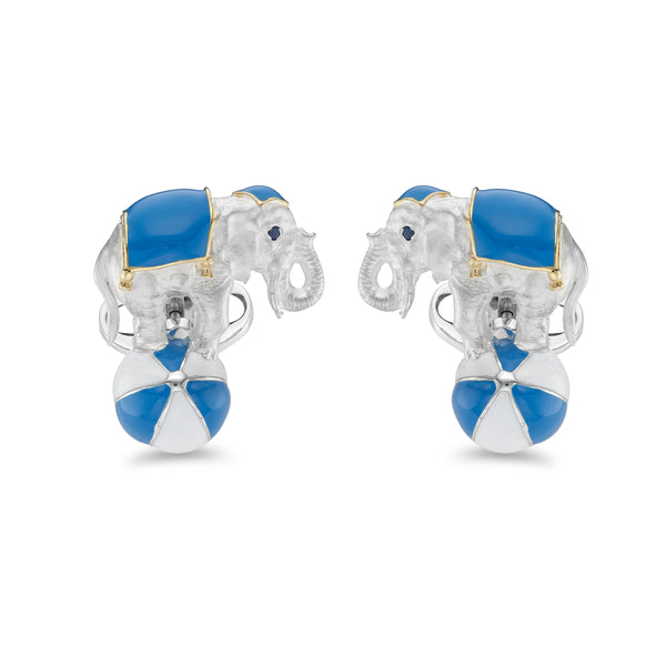 deakin & francis Sterling Silver Elephant On A Ball Cufflinks - Blue