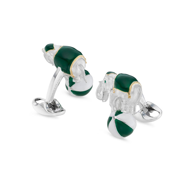 Deakin & Francis Sterling Silver Elephant On A Ball Cufflinks - Green