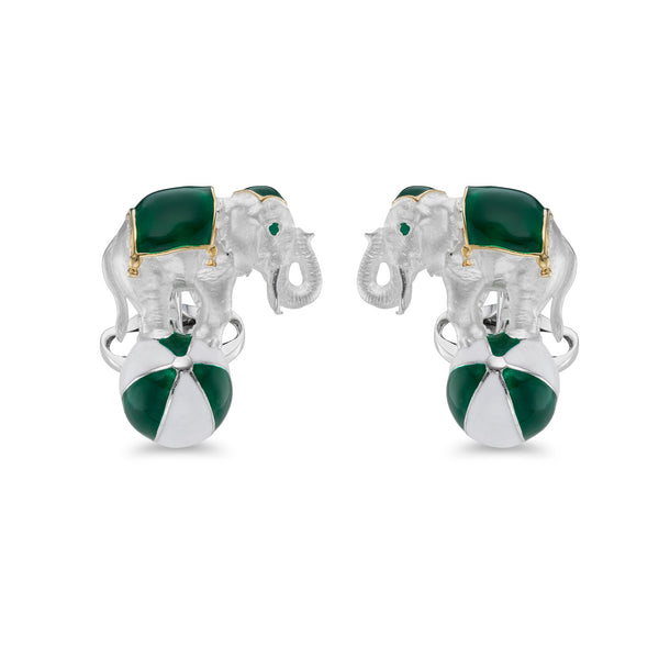 deakin & francis Sterling Silver Elephant On A Ball Cufflinks - Green