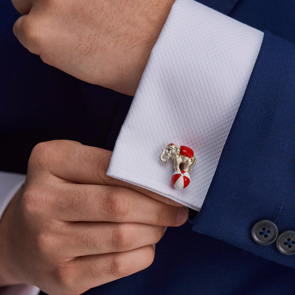 Deakin & Francis Sterling Silver Elephant On A Ball Cufflinks - Red