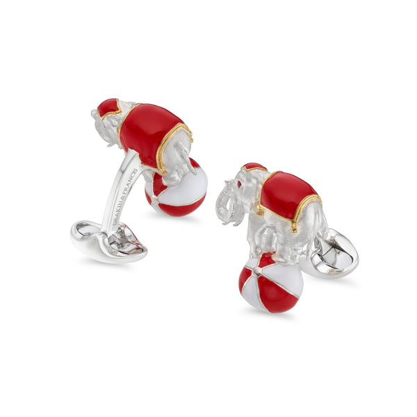 Deakin & Francis Sterling Silver Elephant On A Ball Cufflinks - Red