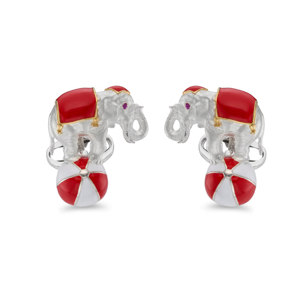 deakin & francis Sterling Silver Elephant On A Ball Cufflinks - Red