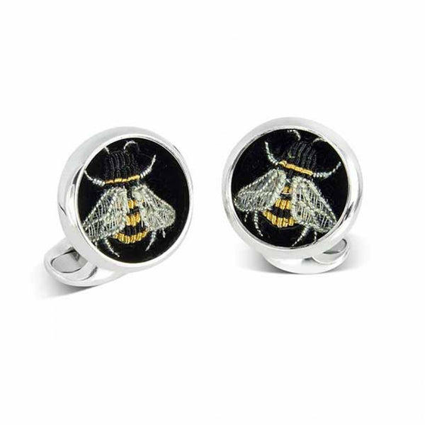 deakin & francis Sterling Silver Embroidered Bee Cufflinks