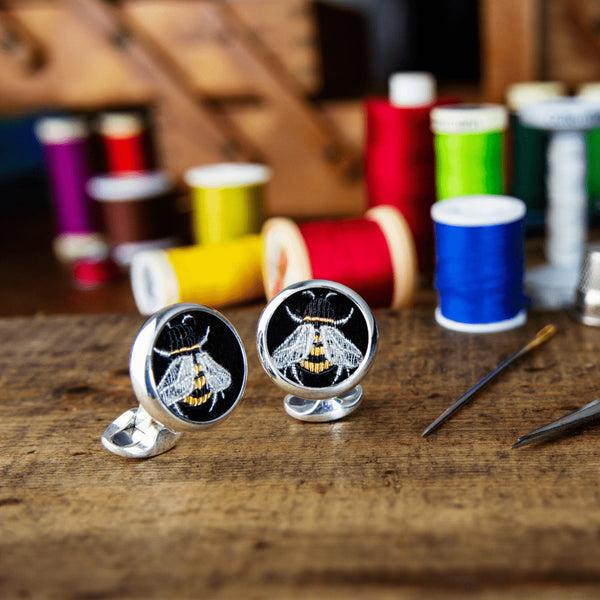 Deakin & Francis Sterling Silver Embroidered Bee Lapel Pin