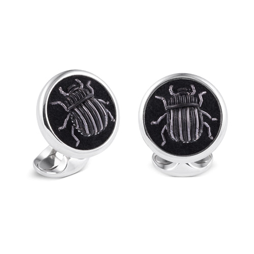 deakin & francis Sterling Silver Embroidered Black And Grey Bug Cufflinks