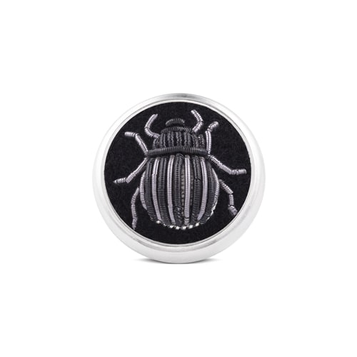 deakin & francis Sterling Silver Embroidered Black And Grey Bug Lapel Pin