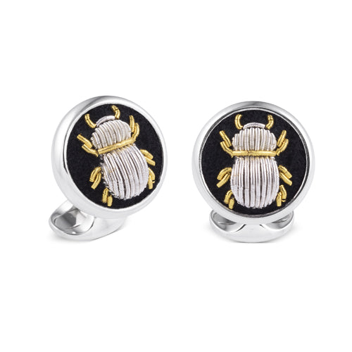 deakin & francis Sterling Silver Embroidered Bug Cufflinks