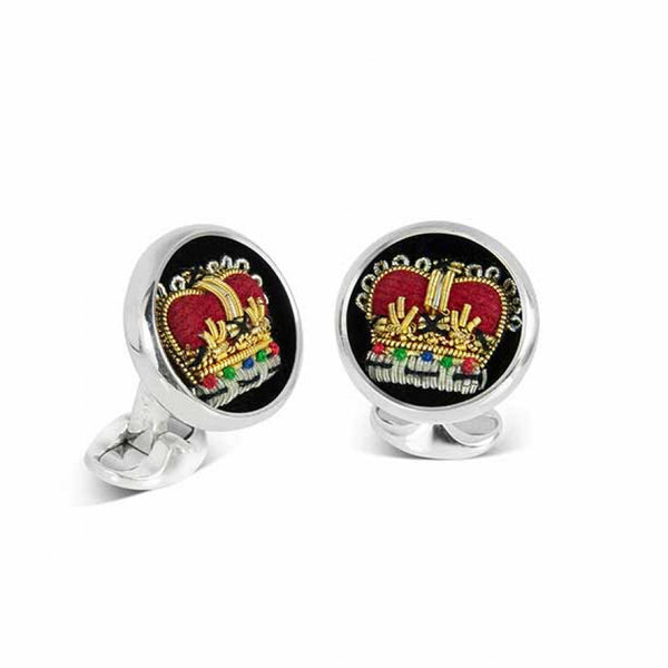 deakin & francis Sterling Silver Embroidered Crown Cufflinks