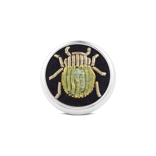 deakin & francis Sterling Silver Embroidered Green And Gold Bug Lapel Pin