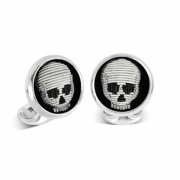 deakin & francis Sterling Silver Embroidered Skull Cufflinks