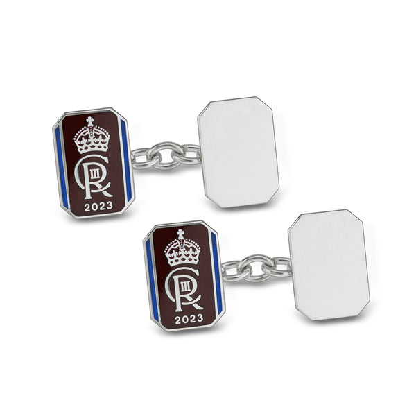 deakin & francis Sterling Silver Enamel And Plain Oblong Chain Link Coronation Cufflinks - Red Cufflinks
