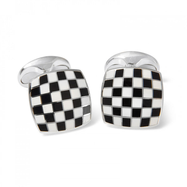 deakin & francis Sterling Silver Enamel Checkerboard Cufflinks in Black and White