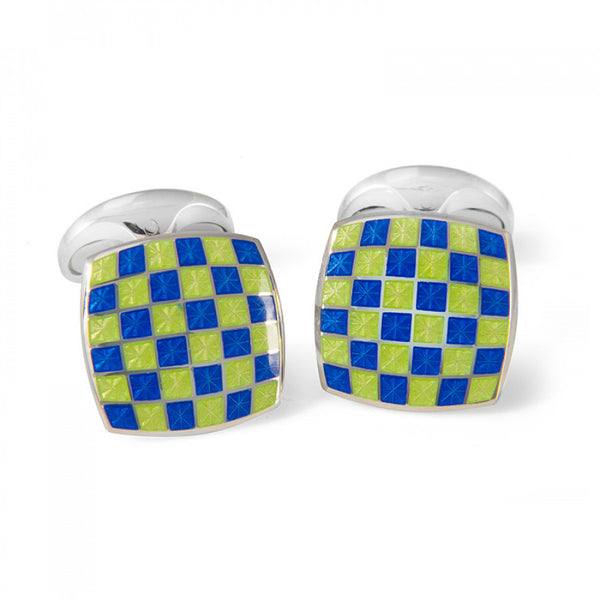 deakin & francis Sterling Silver Enamel Checkerboard Cufflinks in Green and Blue