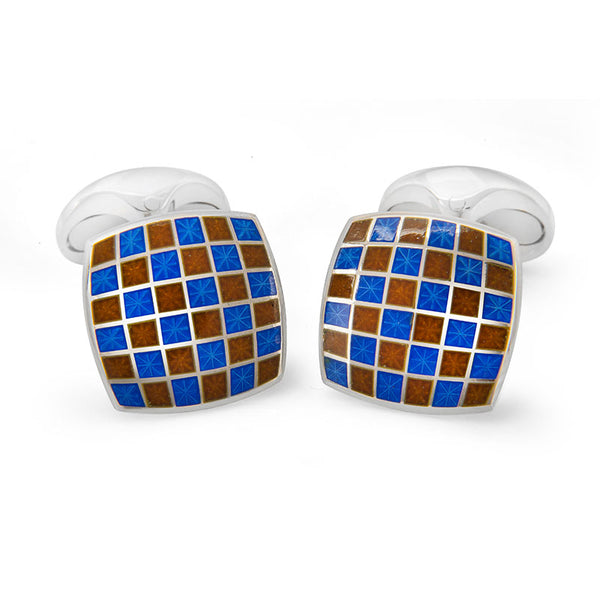 deakin & francis Sterling Silver Enamel Checkerboard Cufflinks in Red and Blue